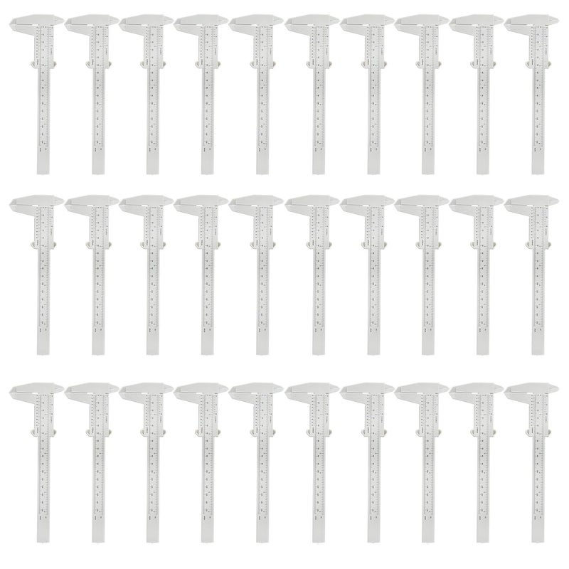 TNJPSEK 30 Pack Plastic Vernier Caliper, 150mm Mini Sliding Ruler Gauge, Disposable Plastic Caliper Measuring Tool for Students DIY Crafts School Office Tattoo Eyebrow Artists (White, 0-6"/0-150mm) - Image 1